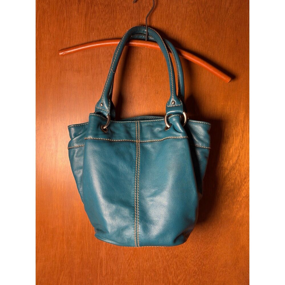 y2K Teal Genuine Leather Tignallo Bucket Bag Handbag